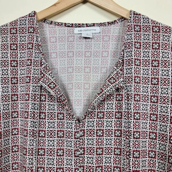 Liz Claiborne Blouse Womans Size M Geometric Pattern Round Neck - Picture 3 of 12